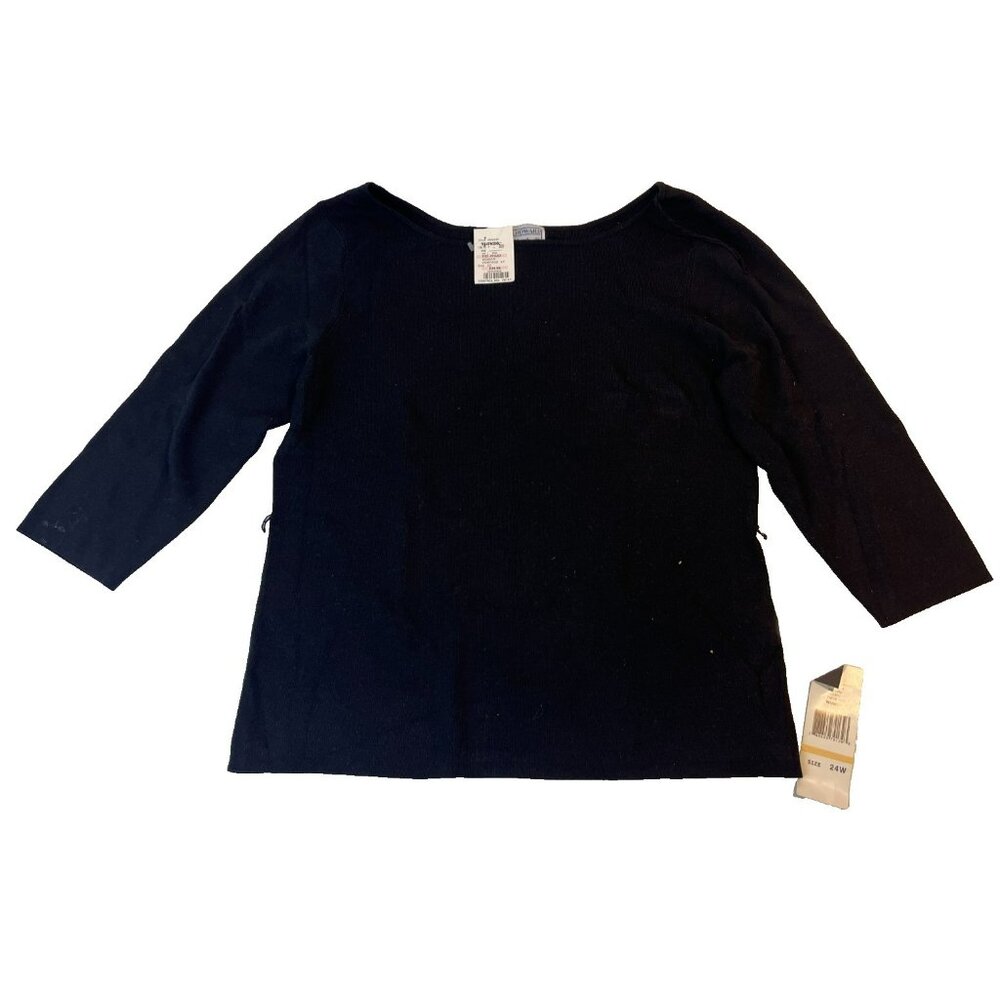 Jessica Howard Woman Black 3/4 Sleeve Round Neck Sweater Size 24W NWT